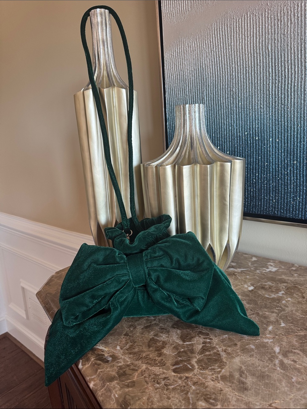 Luxurious Emerald Velvet Bow Drawstring Bag